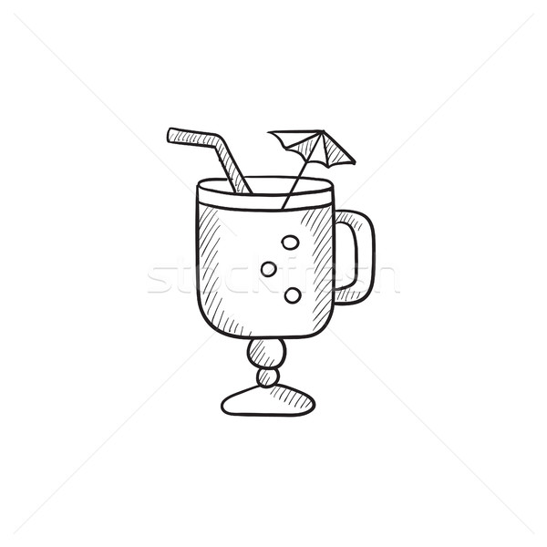 Stock photo: Glass with drinking straw, umbrella sketch icon.