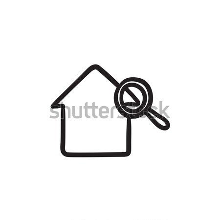 Foto stock: Casa · lupa · esboço · ícone · vetor · isolado