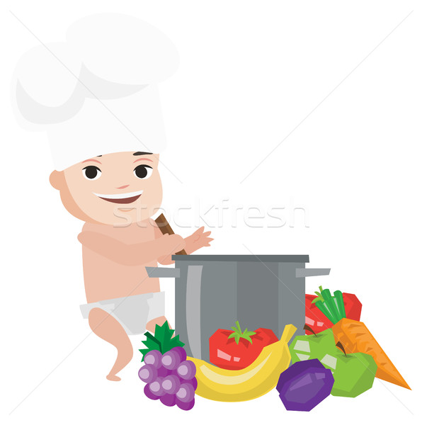 Baby in chef hat cooking healthy meal. Stock photo © RAStudio