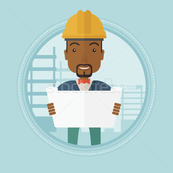 Engineer watching a blueprint vector illustration. Stock photo © RAStudio