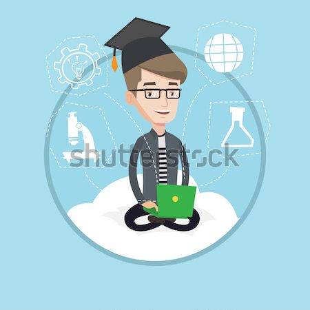 Diplomás ül felhő laptop diák érettségi Stock fotó © RAStudio
