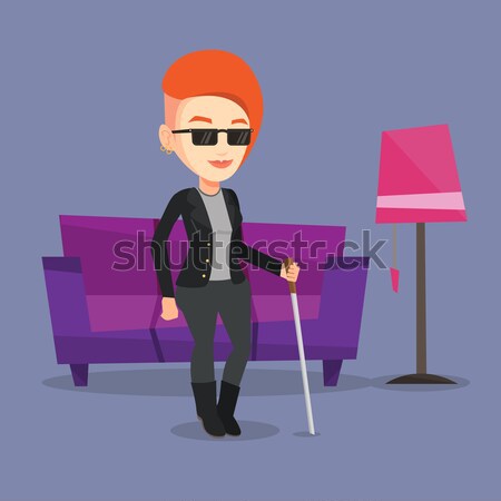 Blind woman with stick vector illustration. Stock photo © RAStudio