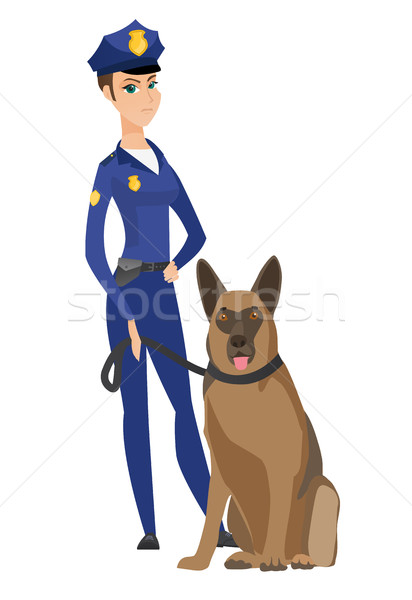Stock photo: Caucasian police officer standing near police dog.