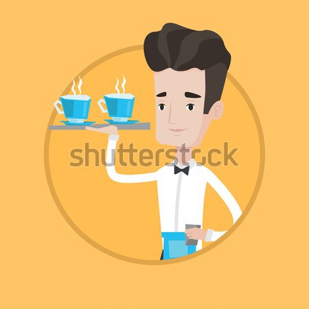 Waiter holding tray with cups of coffeee or tea. Stock photo © RAStudio