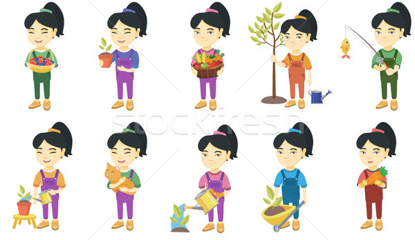 Little asian girl vector illustrations set. Stock photo © RAStudio