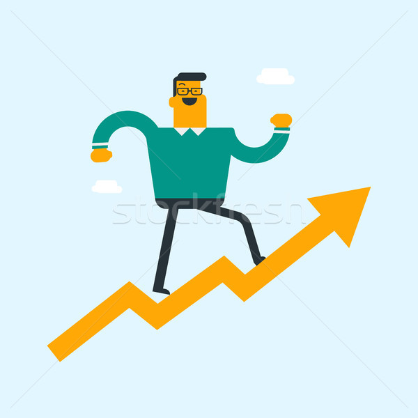 Stock photo: Caucasian businessman flying on arrow to success.