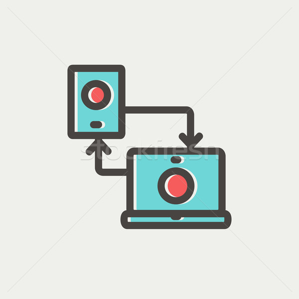 Synchronization smartphone with laptop thin line icon Stock photo © RAStudio