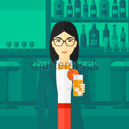 Cheerful woman with bottle and glass. Stock photo © RAStudio