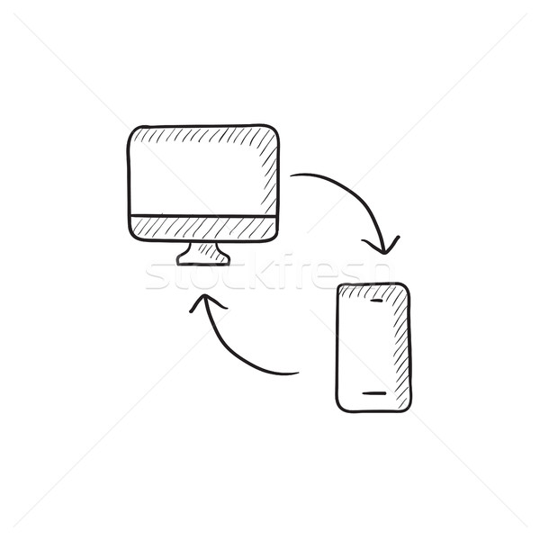Synchronization computer with phone sketch icon. Stock photo © RAStudio
