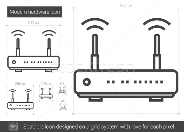 Foto stock: Módem · hardware · línea · icono · vector · aislado