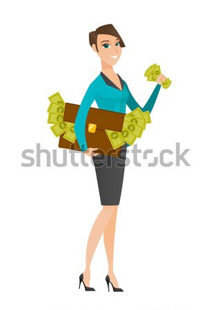 Business woman with briefcase full of money. Stock photo © RAStudio