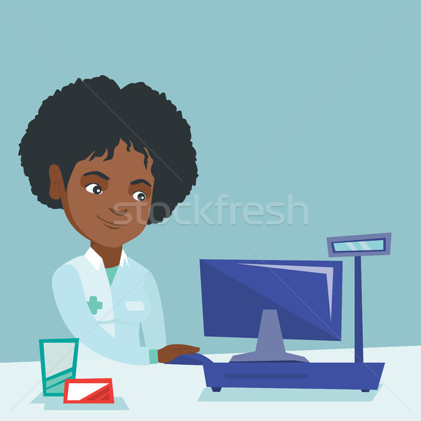 Pharmacist working on a computer in a drugstore. Stock photo © RAStudio