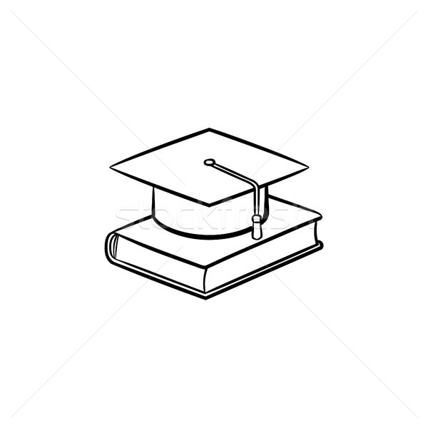 Graduation cap on book hand drawn sketch icon. Stock photo © RAStudio