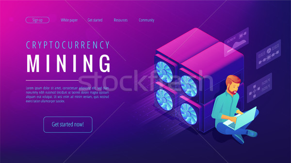 Isometric cryptocurrency mining landing page concept. Stock photo © RAStudio