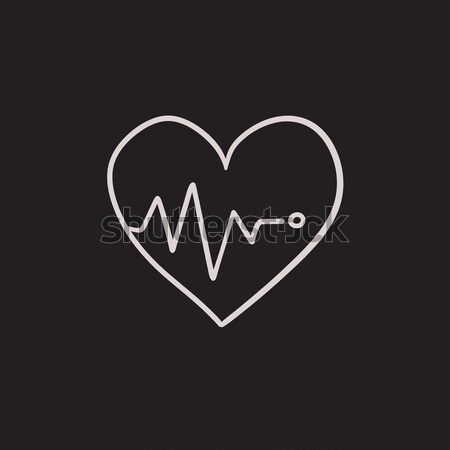 Stock photo: Heart with cardiogram icon drawn in chalk.