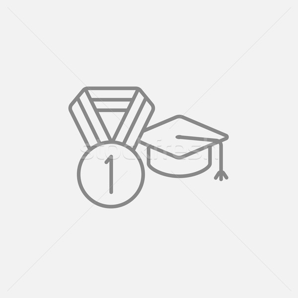 Stock photo: Graduation cap with medal line icon.