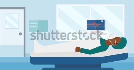 Stockfoto: Patiënt · bed · hart · monitor · masker · tonen