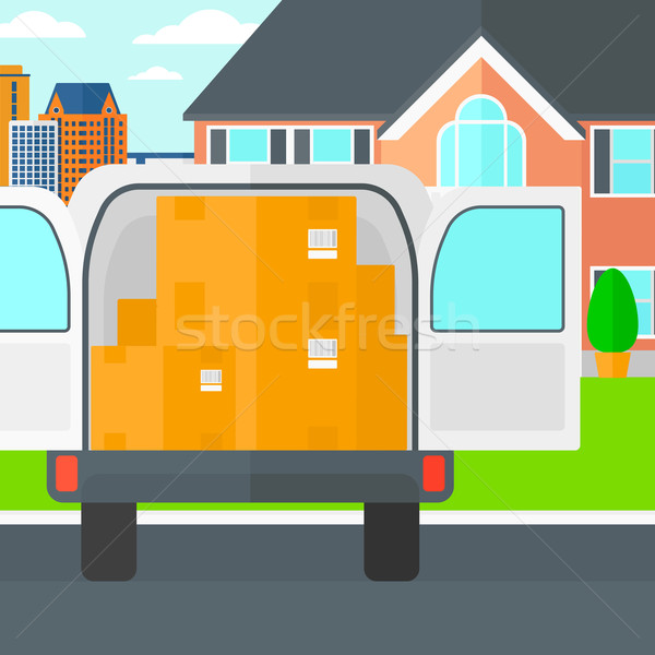 Camion de livraison porte ouverte carton cases maison vecteur [[stock_photo]] © RAStudio