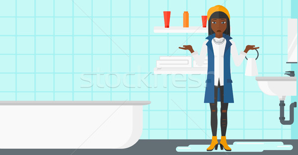 Nő kétségbeesés áll mosdókagyló fürdőszoba vektor Stock fotó © RAStudio