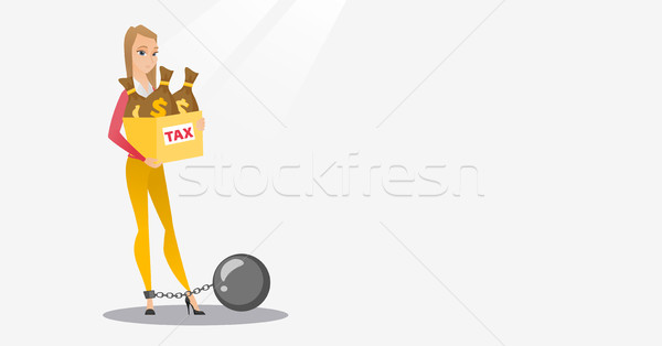 Chained woman with bags full of taxes. Stock photo © RAStudio