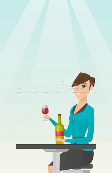 Frau trinken Wein Restaurant Sitzung Tabelle Stock foto © RAStudio