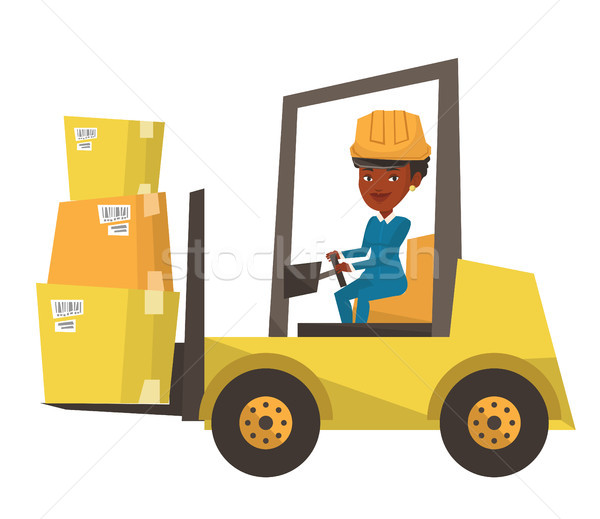 Warehouse worker moving load by forklift truck. Stock photo © RAStudio