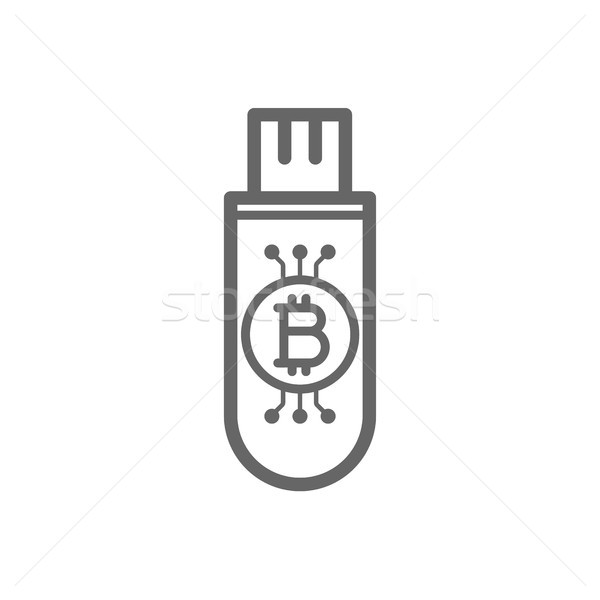 Bitcoin cryptocurrency in the cold storage flash drive key line icon. Stock photo © RAStudio