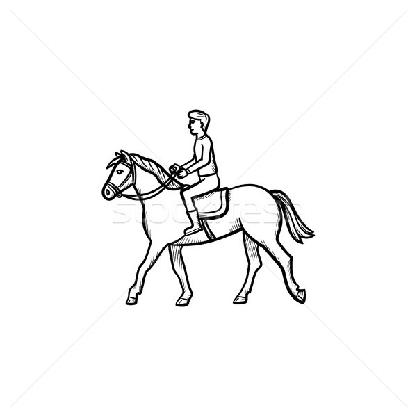 Mann Reiten Pferd Sattel Hand gezeichnet Symbol Stock foto © RAStudio