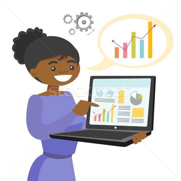 Afroamerikai nő mutat jelentés laptop táblázatok üzletasszony Stock fotó © RAStudio