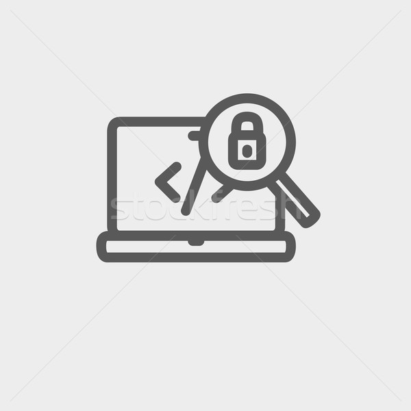 Stock photo: Laptop and magnifying glass looking for security lock thin line icon