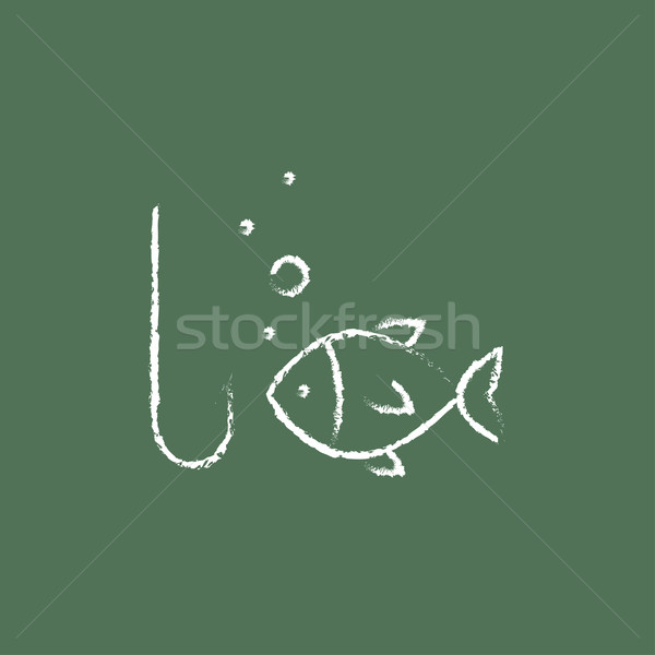 Fish with hook icon drawn in chalk. Stock photo © RAStudio