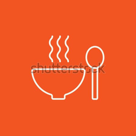 Stock photo: Bowl of hot soup with spoon line icon.