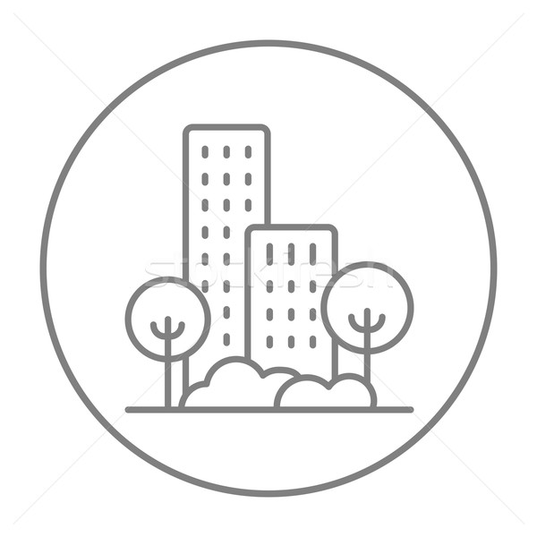 Woon- gebouw bomen lijn icon web Stockfoto © RAStudio