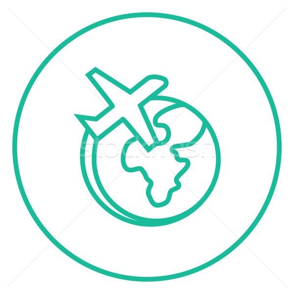 Stock photo: Airplane flying around the world line icon.