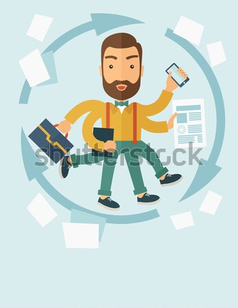Férfi multitaszking hipszter üzletember sok lábak Stock fotó © RAStudio