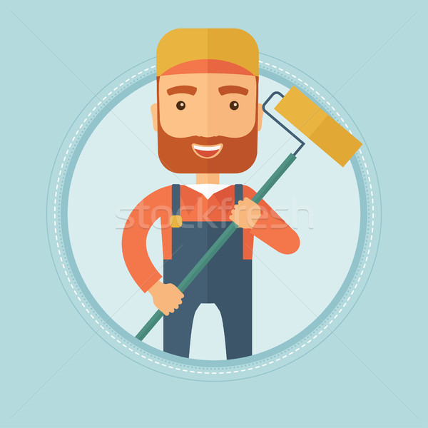 Stock photo: Painter with paint roller vector illustration.