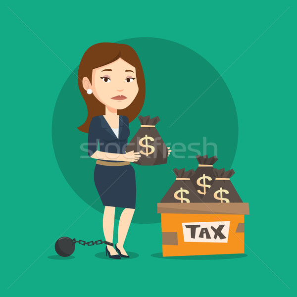 Chained woman with bags full of taxes. Stock photo © RAStudio