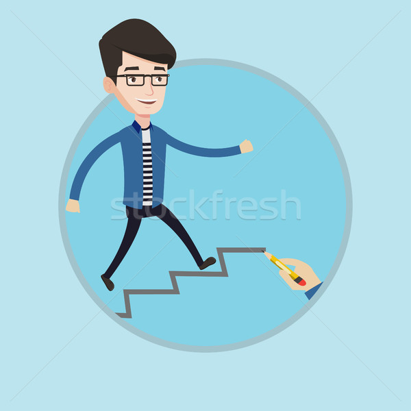 Сток-фото: бизнесмен · работает · наверх · вверх · карьеру · лестнице
