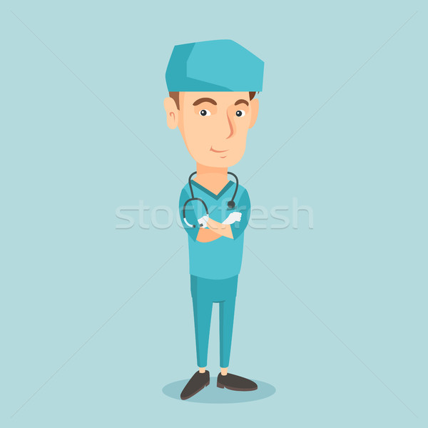 Foto stock: Jóvenes · cirujano · los · brazos · cruzados · caucásico · médicos · uniforme