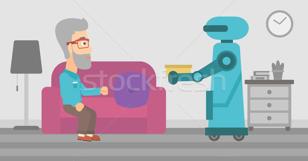 Robot assistant bringing food to an elderly man. Stock photo © RAStudio