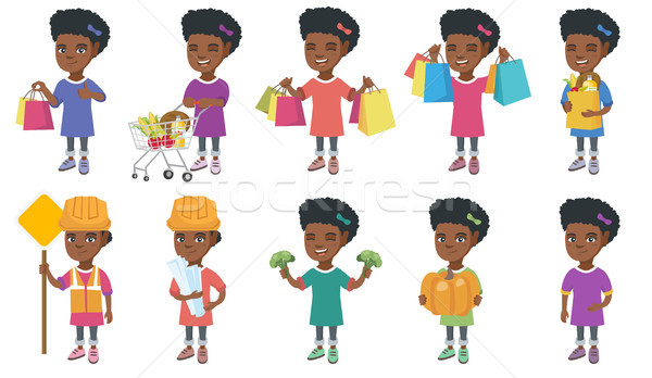 Little african girl vector illustrations set. Stock photo © RAStudio