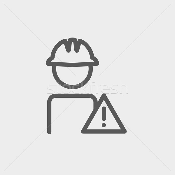 Stock photo: Worker in caution sign thin line icon