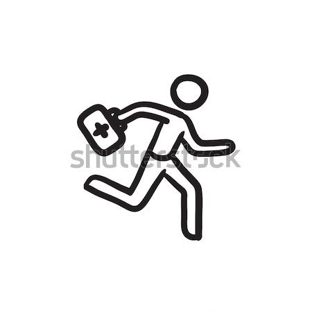 Paramedic running with first aid kit line icon. Stock photo © RAStudio