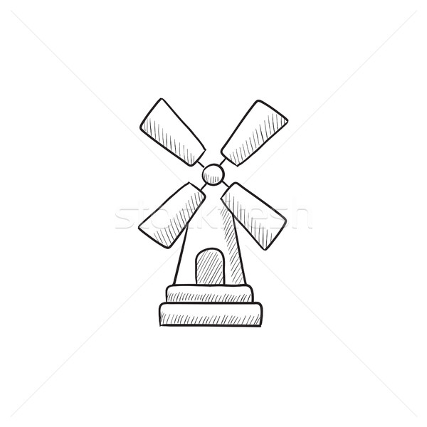 Windmill isolated on white background hand drawn sketch style illustration  Windmill vector monochrome outline image Stock Vector Image  Art  Alamy