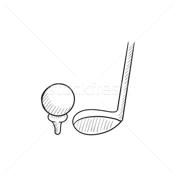 Stock photo: Golf ball and putter sketch icon.
