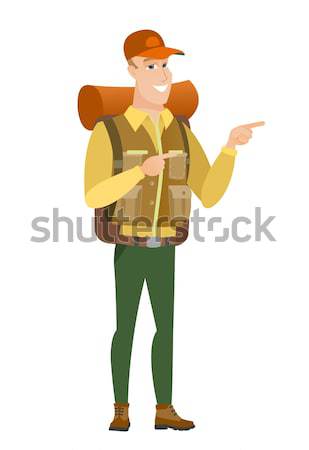 Young caucasian traveler with speech bubble Stock photo © RAStudio