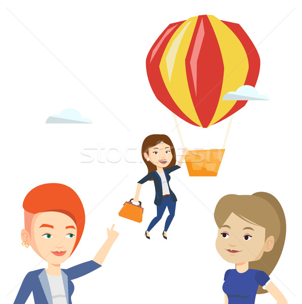 Business woman hanging on balloon. Stock photo © RAStudio