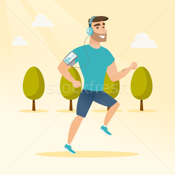 [[stock_photo]]: Jeune · homme · courir · smartphone · homme