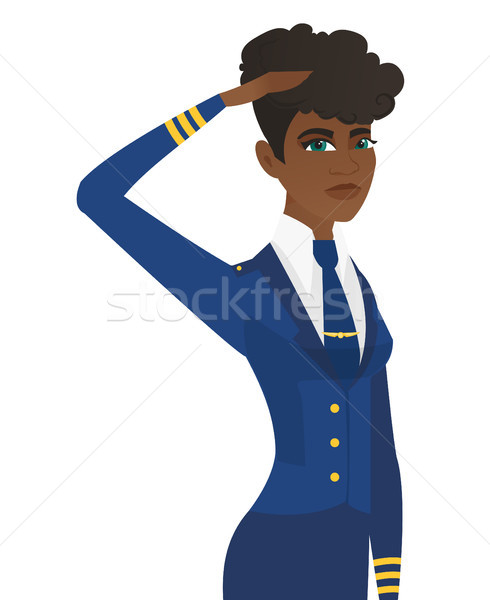 Young african-american stewardess saluting. Stock photo © RAStudio