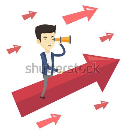 Businesswoman jumping over gap on arrow going up. Stock photo © RAStudio